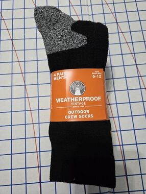 Weatherproof Men's Wool Blend Black Crew Socks 4 Pack